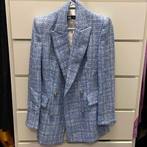 Zara blue and white tweed blazer size S.